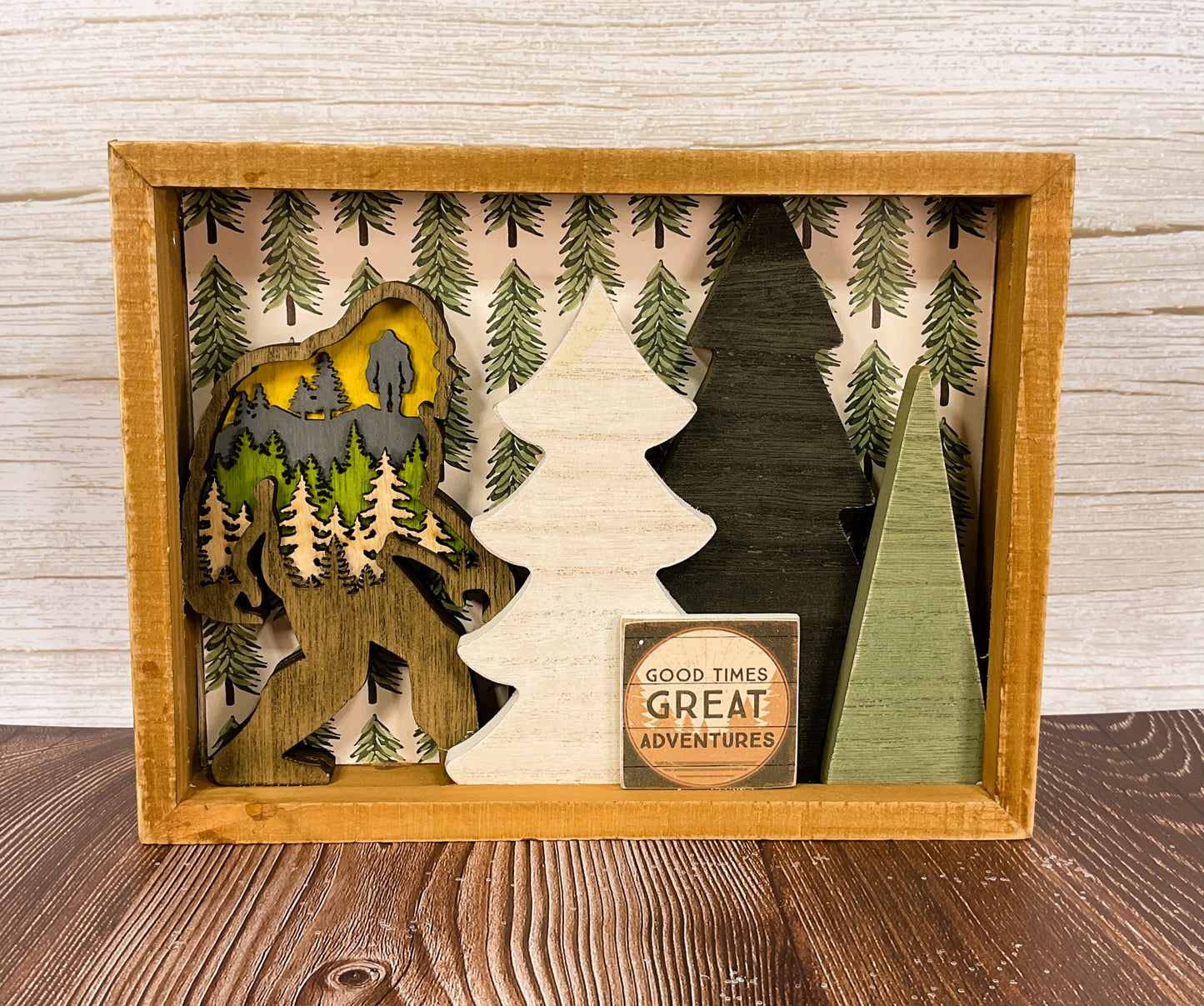 AGSD Home Decor - Bigfoot & Trees Shadow Box Sign | Layered Wood Handcrafted