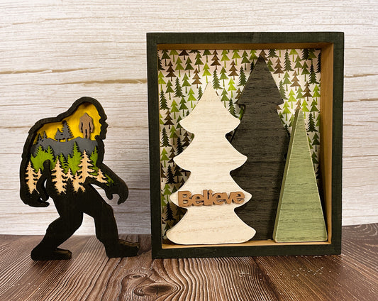 AGSD Home Decor - Bigfoot & Trees Shadow Box Sign | Layered Wood Handcrafted