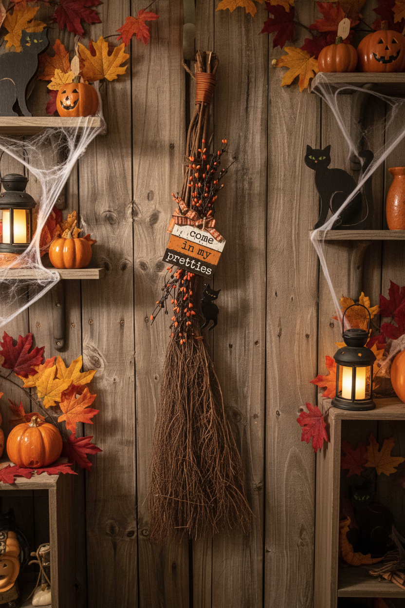 AGSD Halloween Decor - Come In Pretties Witch Broom Floral Display 3ft