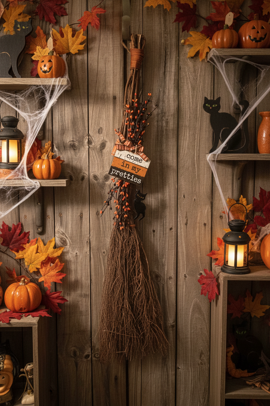 AGSD Halloween Decor - Come In Pretties Witch Broom Floral Display 3ft