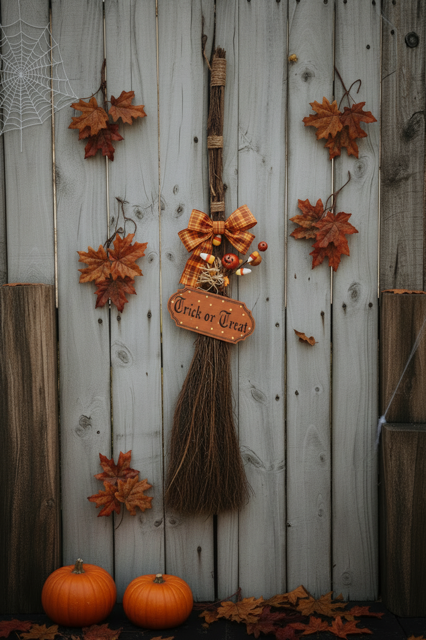 AGSD Halloween Decor - Trick Treat Witch Broom Floral Display 3ft