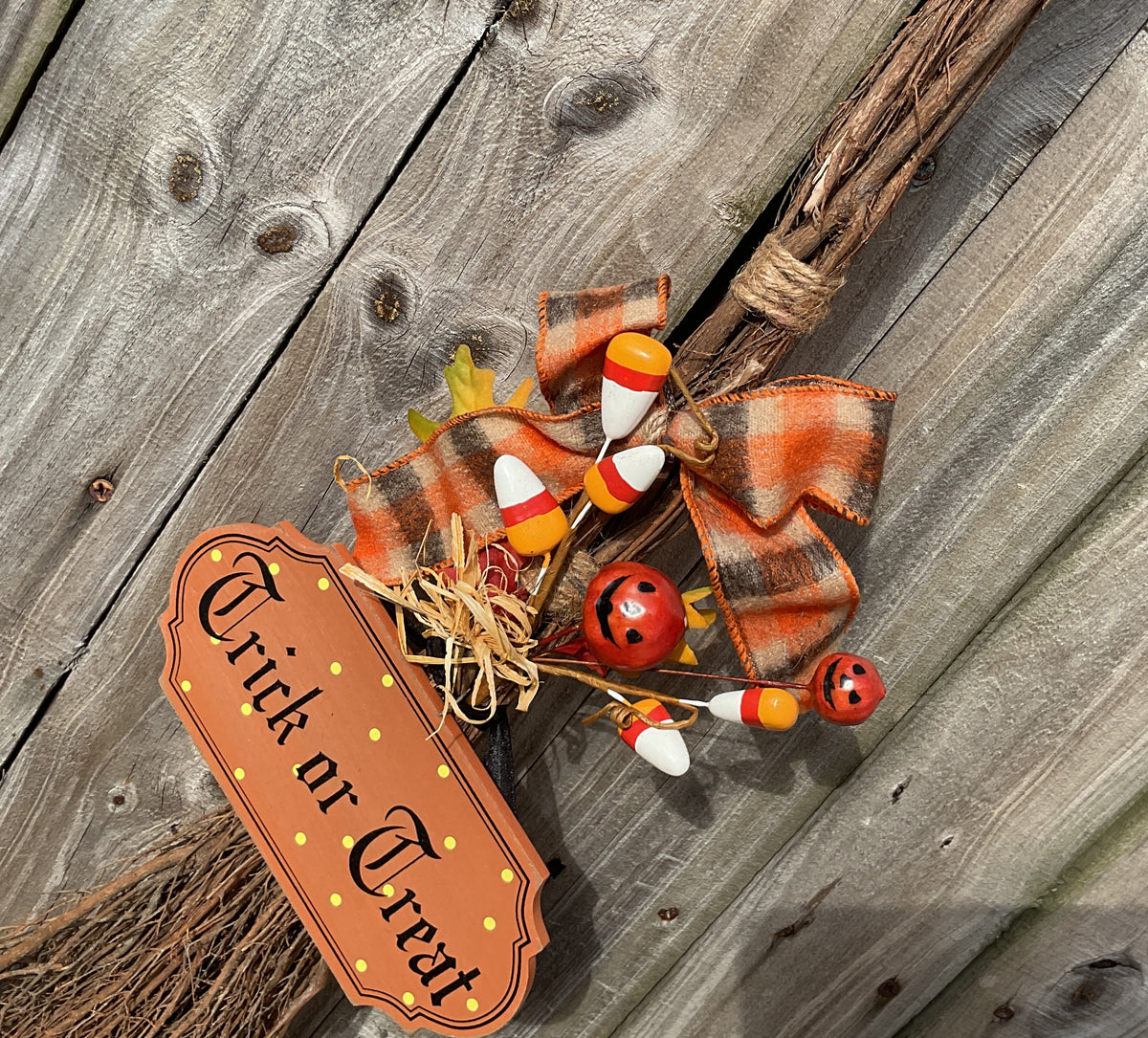 AGSD Halloween Decor - Trick Treat Witch Broom Floral Display 3ft