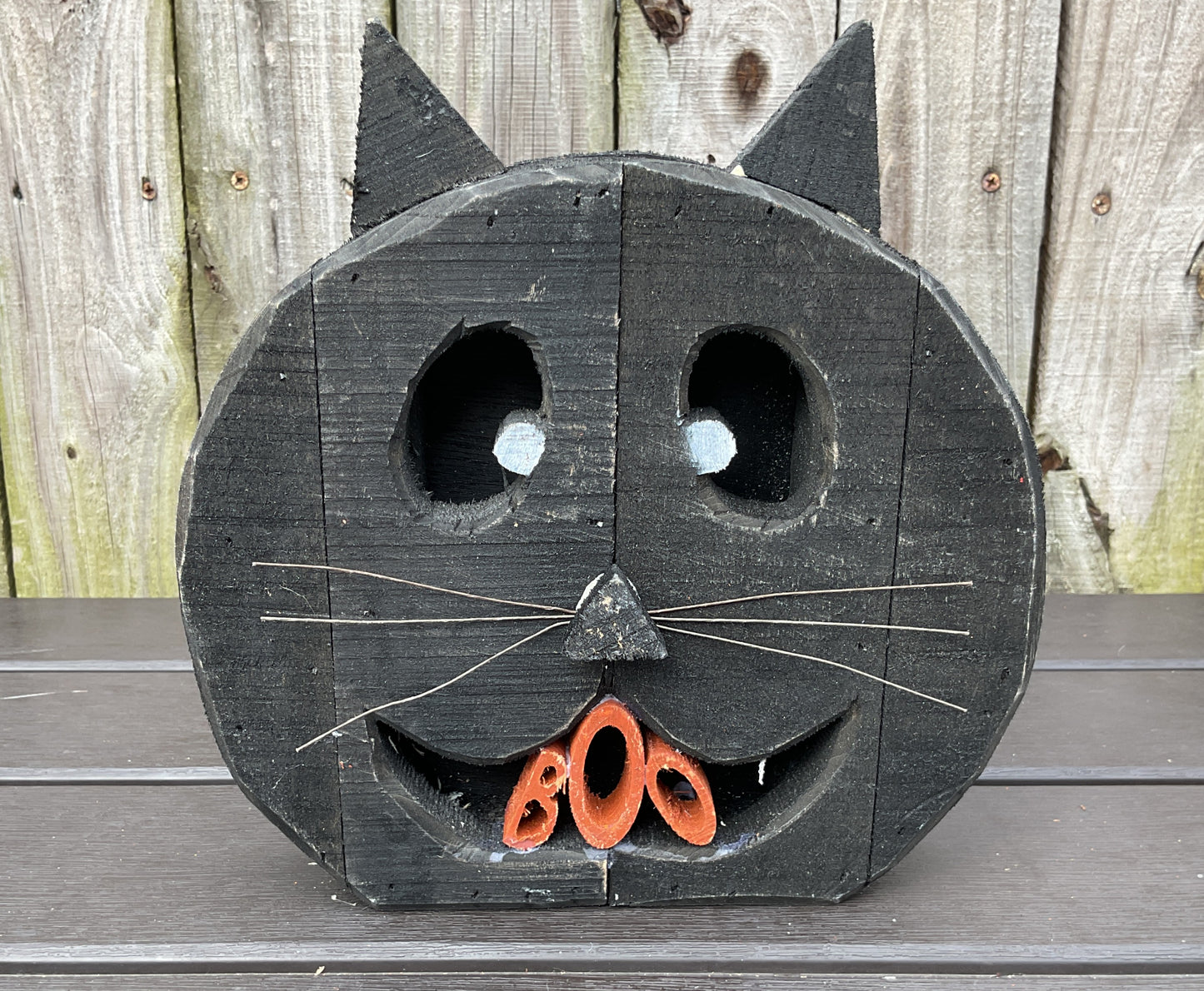 AGSD Halloween Decor - Chunky Wood Black Cat LED Lighted Sitter