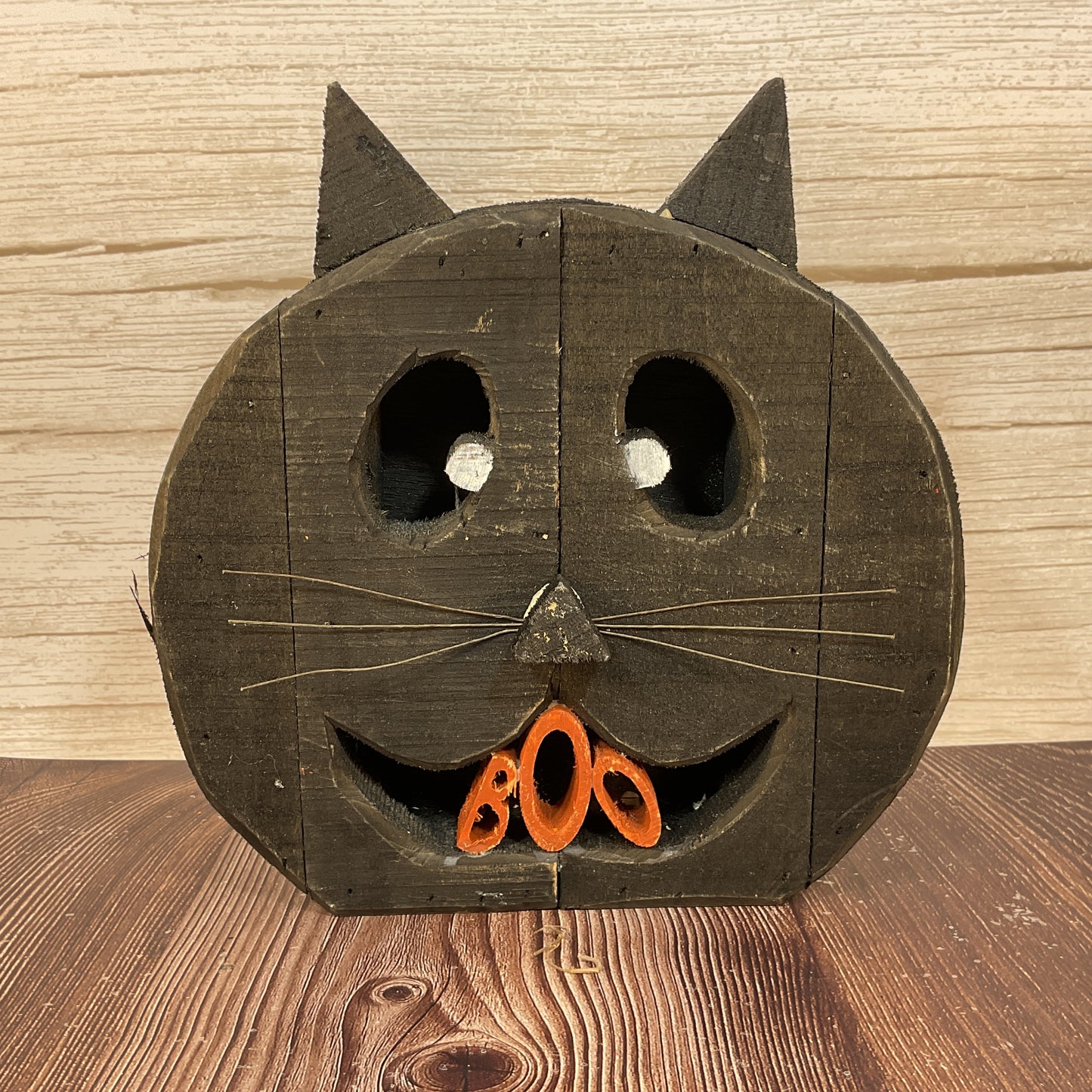 AGSD Halloween Decor - Chunky Wood Black Cat LED Lighted Sitter