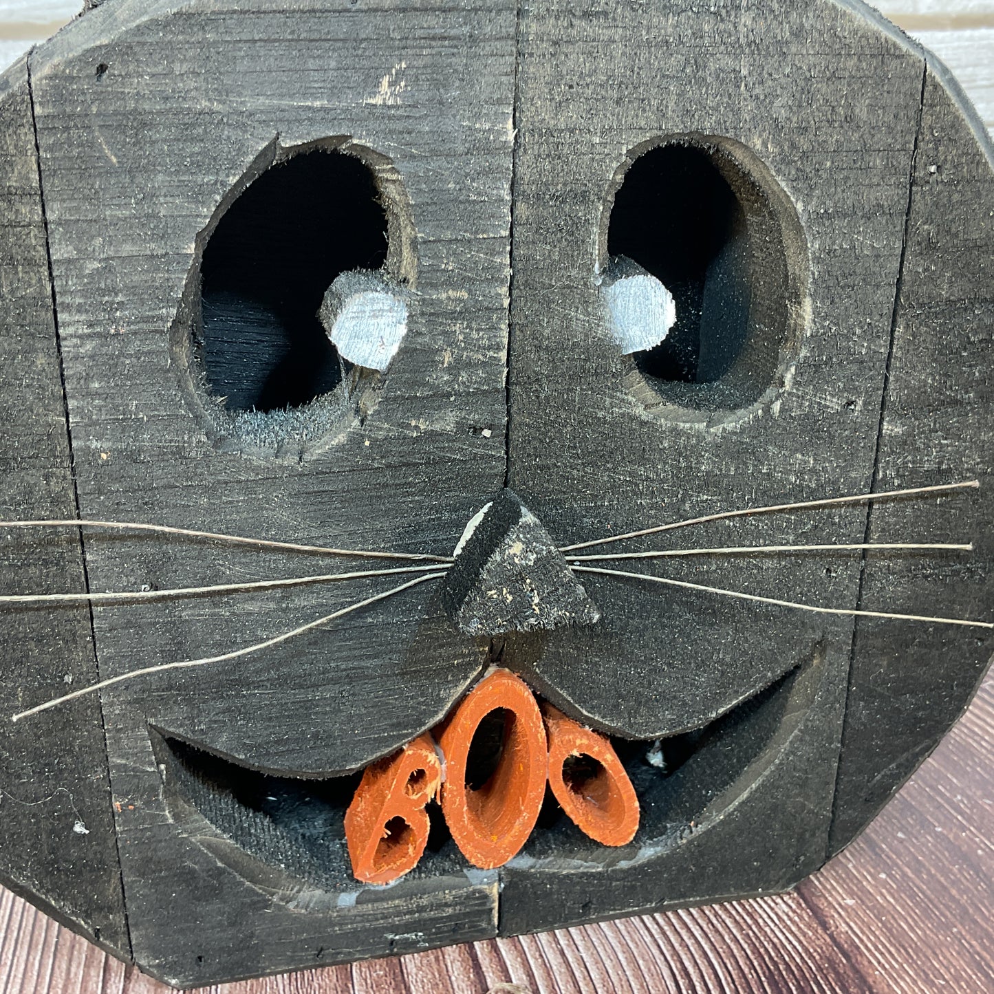 AGSD Halloween Decor - Chunky Wood Black Cat LED Lighted Sitter