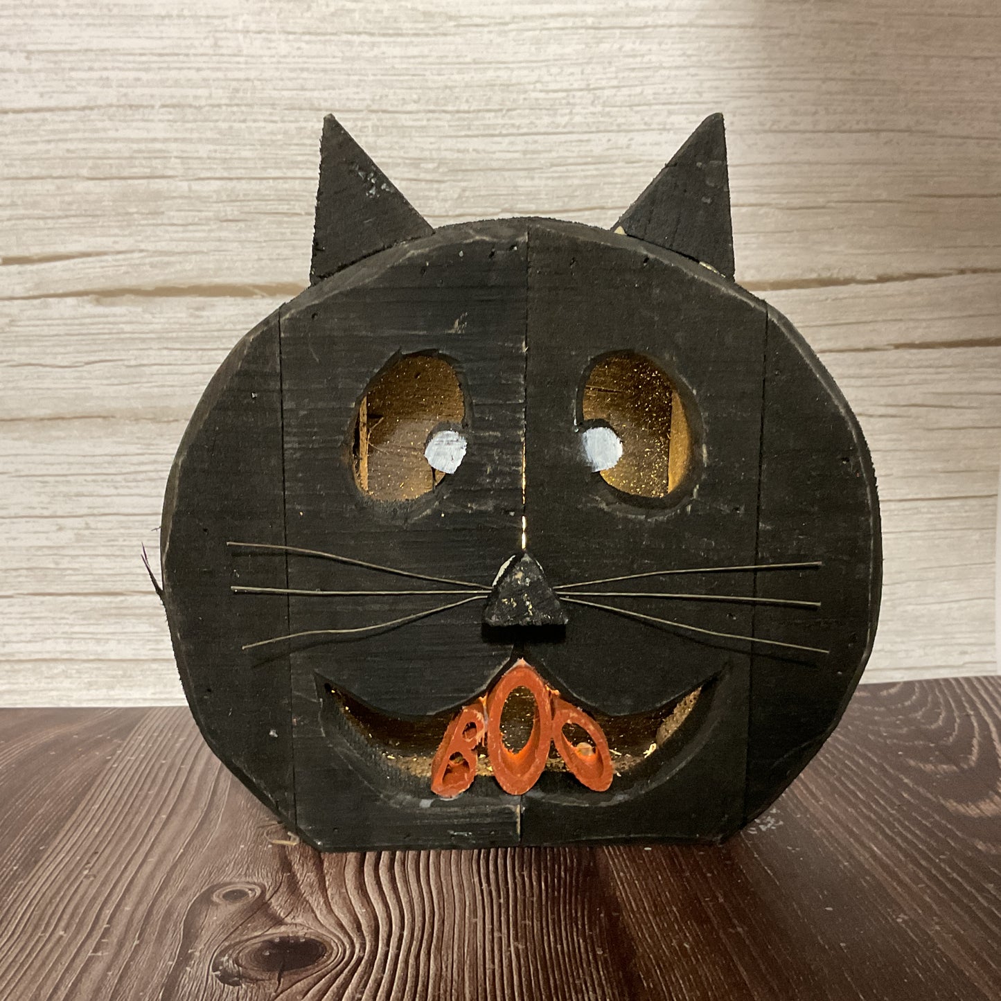 AGSD Halloween Decor - Chunky Wood Black Cat LED Lighted Sitter
