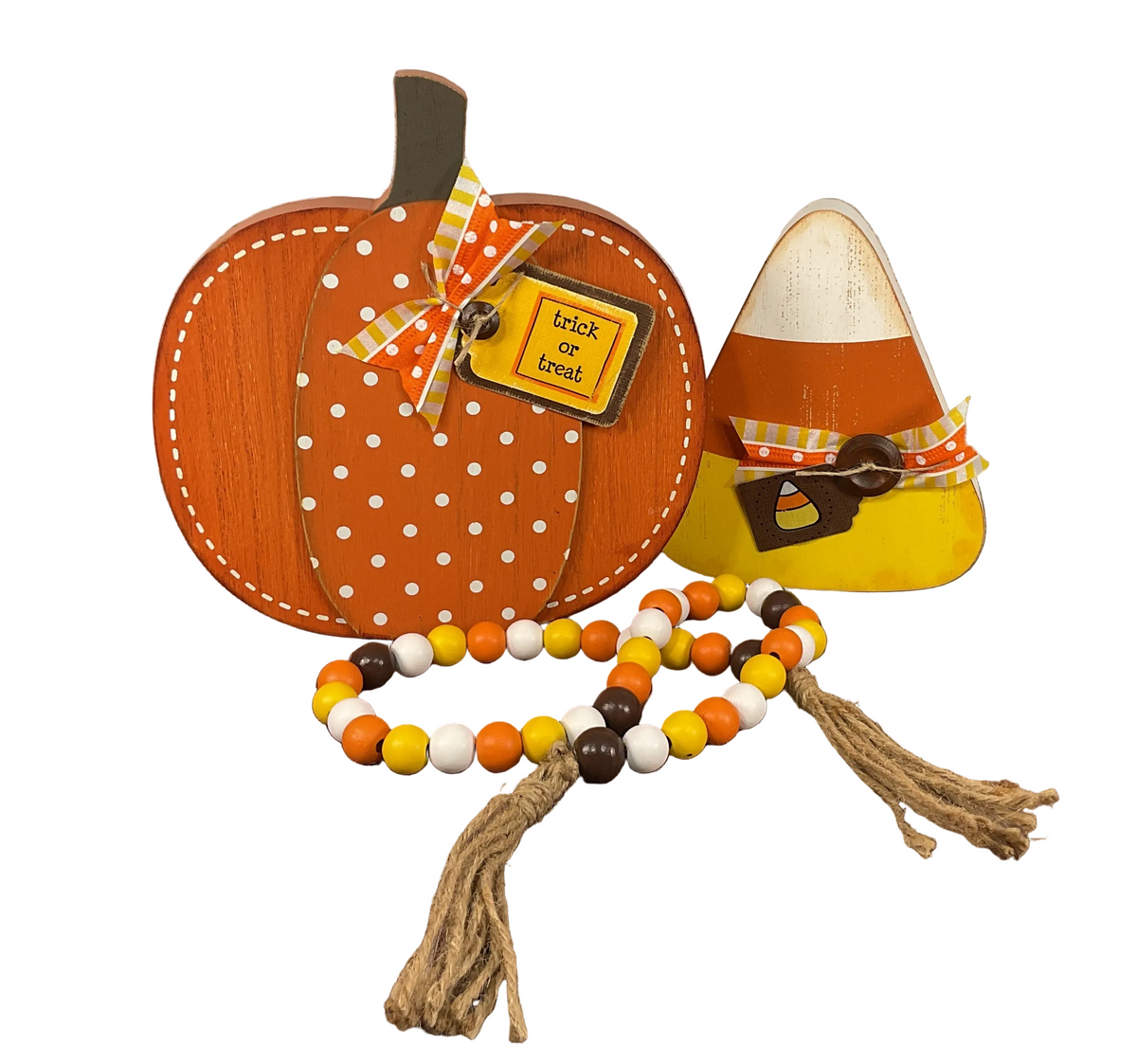 AGSD Halloween Decor - Chunky Wood Pumpkin Candy Corn & Garland 3pc Set