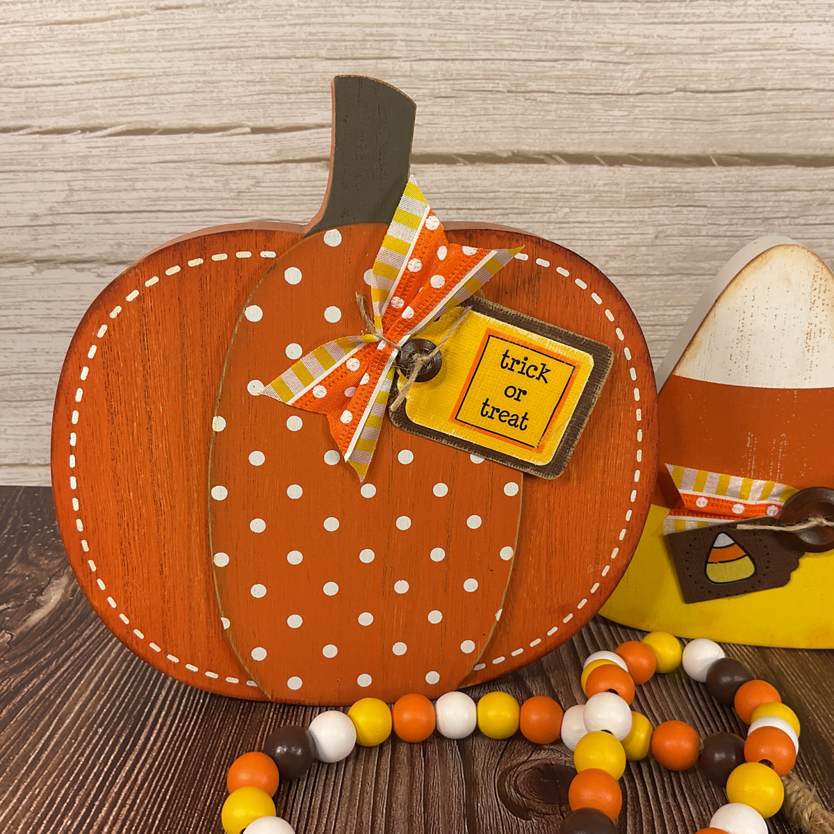 AGSD Halloween Decor - Chunky Wood Pumpkin Candy Corn & Garland 3pc Set