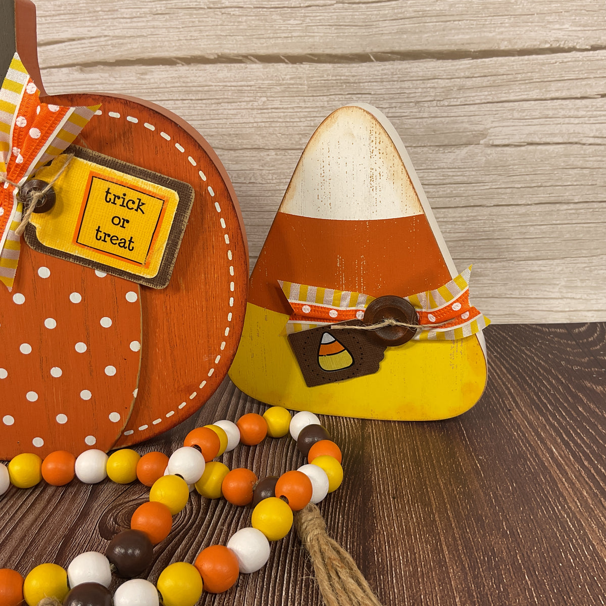 AGSD Halloween Decor - Chunky Wood Pumpkin Candy Corn & Garland 3pc Set