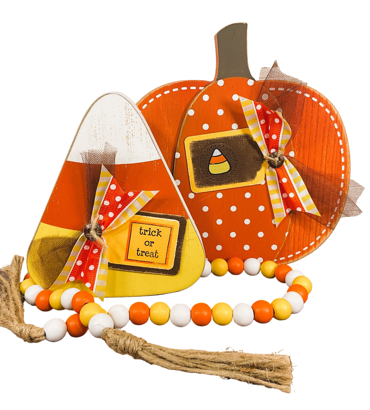 AGSD Halloween Decor - Chunky Wood Pumpkin Candy Corn & Garland 3pc Set