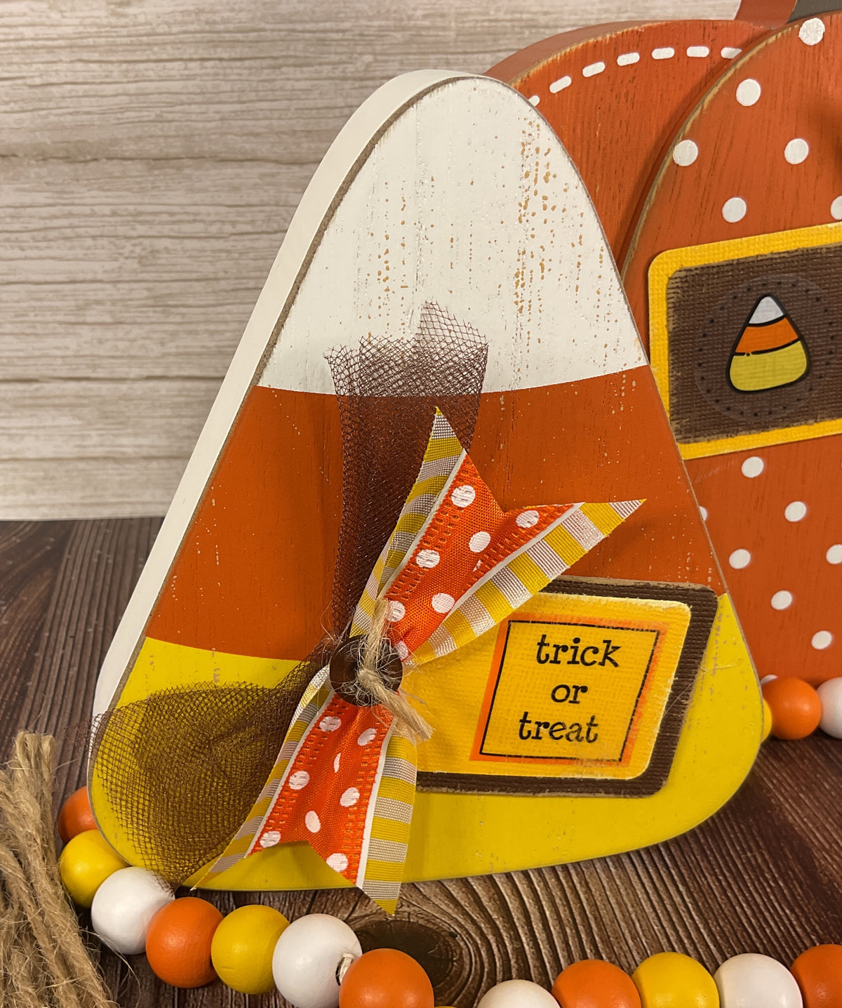 AGSD Halloween Decor - Chunky Wood Pumpkin Candy Corn & Garland 3pc Set
