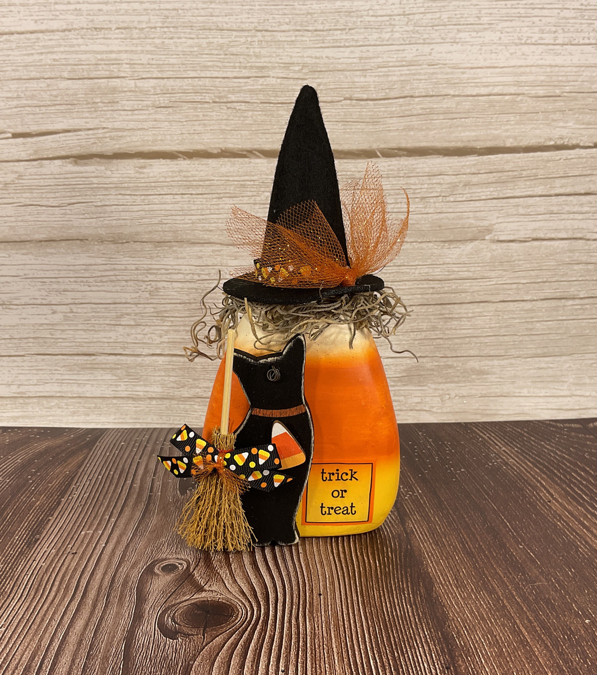 AGSD Halloween Decor - Eat Drink Be Scary Candy Corn Cat Witch Sitter