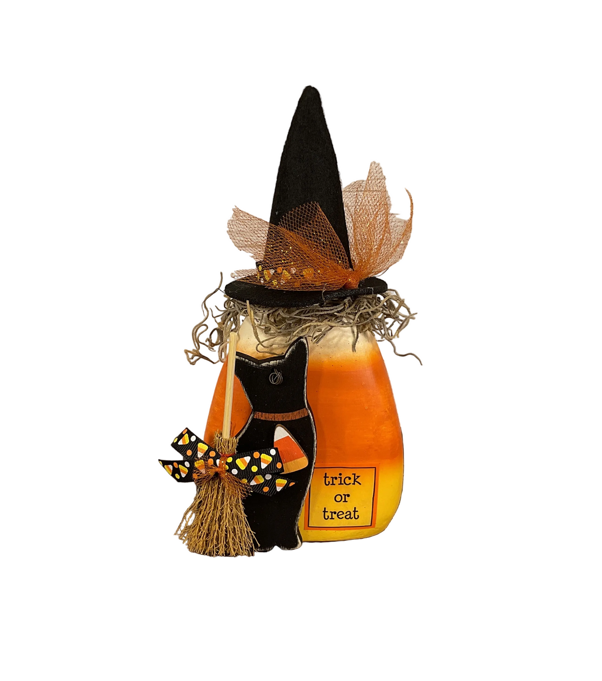 AGSD Halloween Decor - Eat Drink Be Scary Candy Corn Cat Witch Sitter