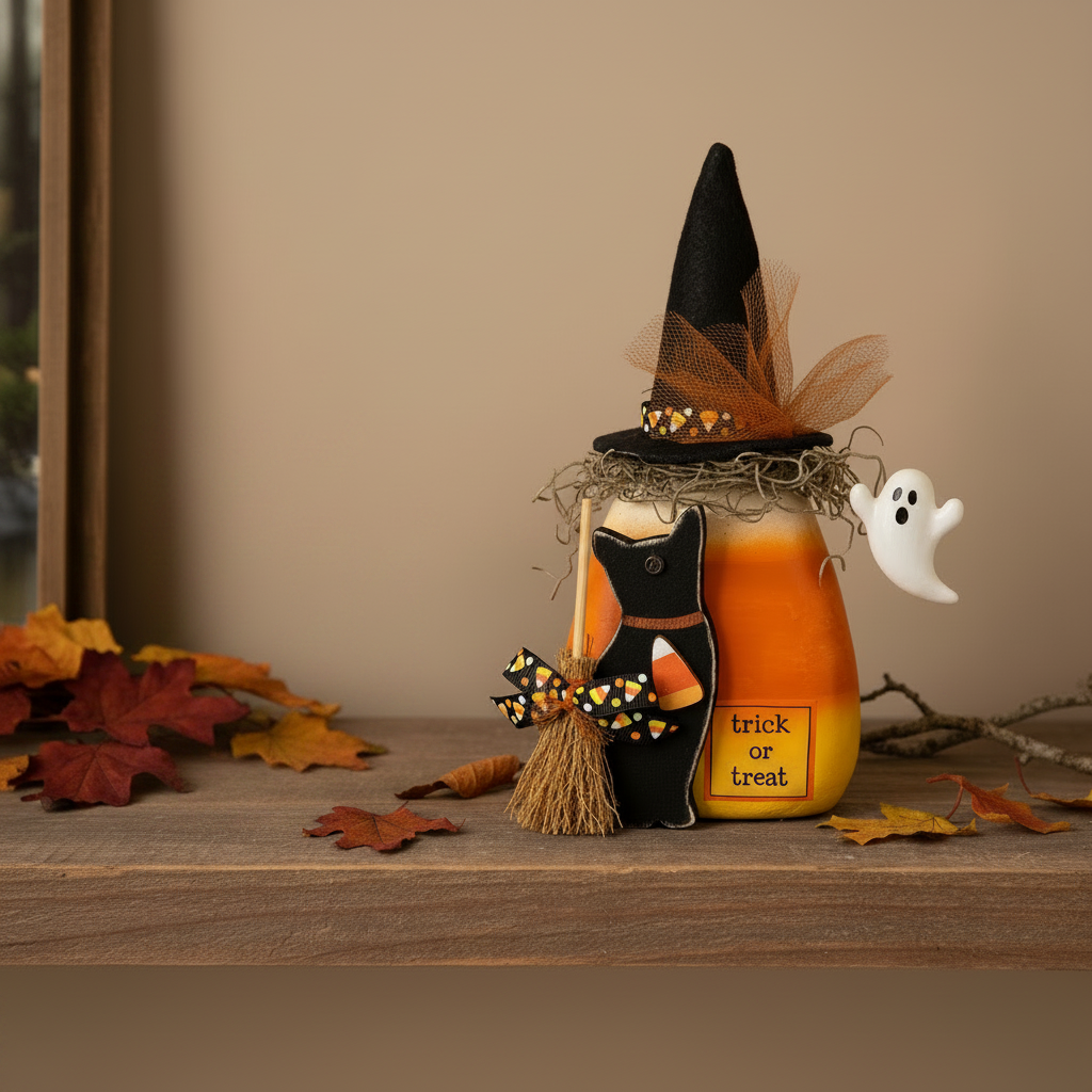 AGSD Halloween Decor - Eat Drink Be Scary Candy Corn Cat Witch Sitter