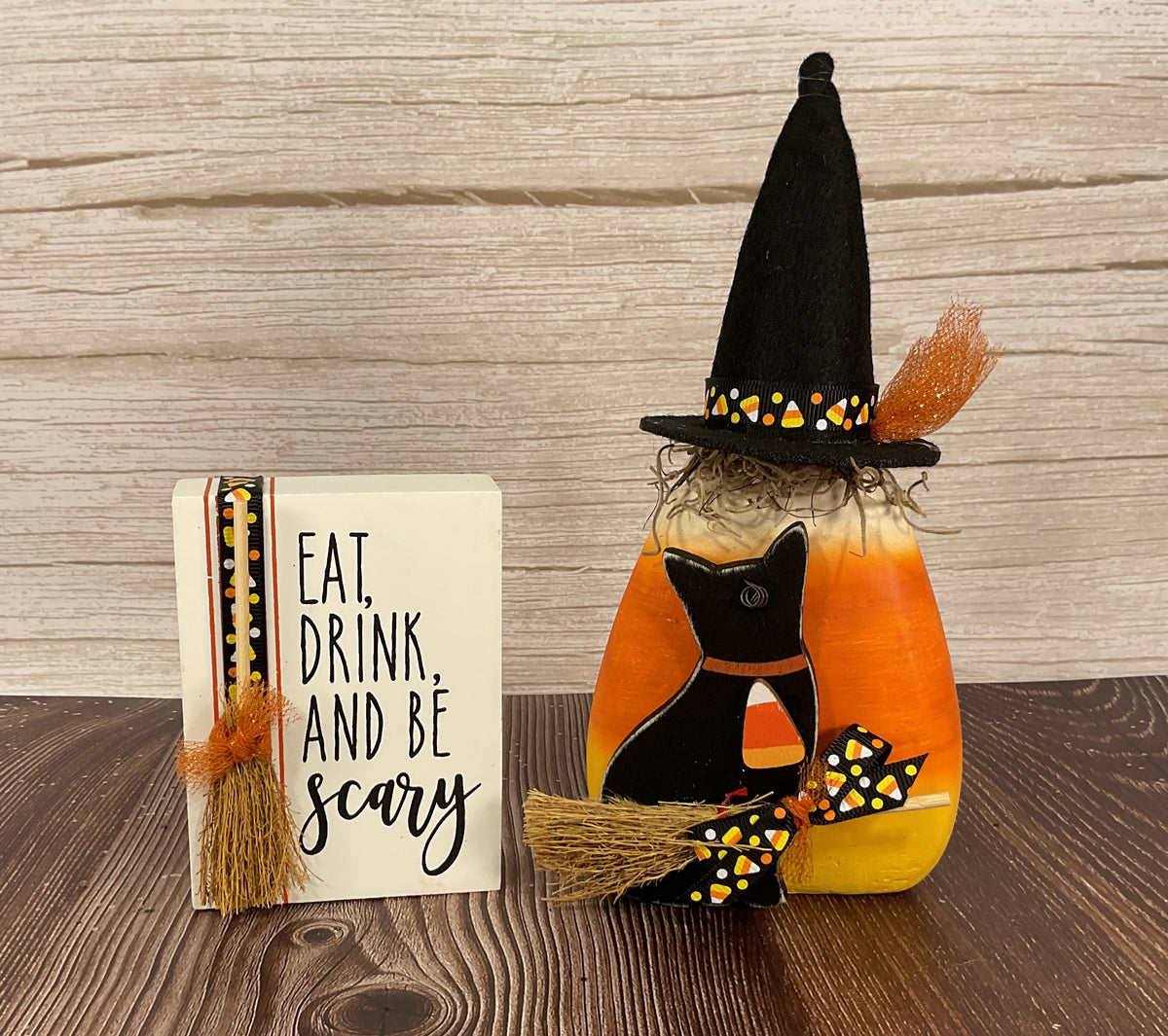 AGSD Halloween Decor - Eat Drink Candy Corn Witch Sitter 2pc Set