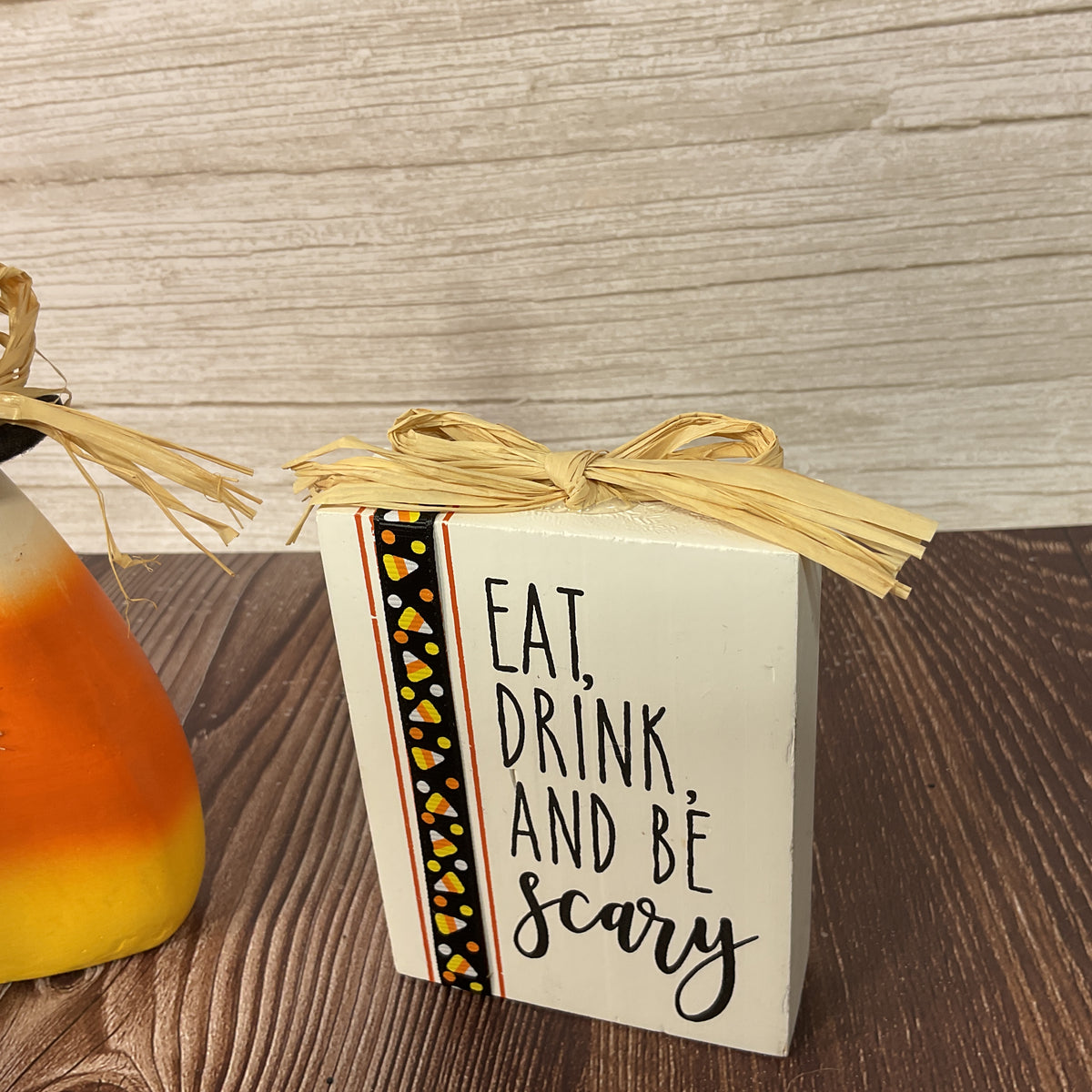 AGSD Halloween Decor - Eat Drink Candy Corn Witch Sitter 2pc Set