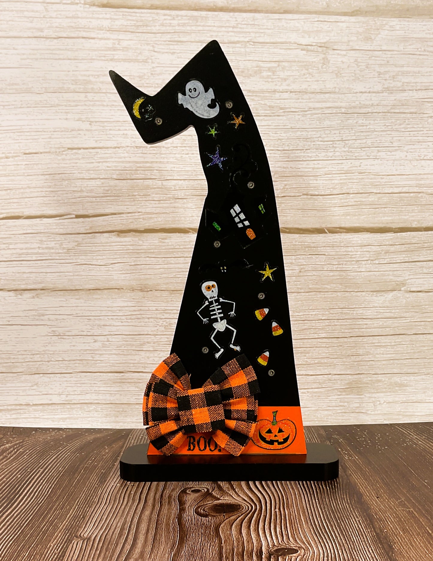 AGSD Halloween Decor - Lighted Chunky Wood Prim Witch Hat Sitter