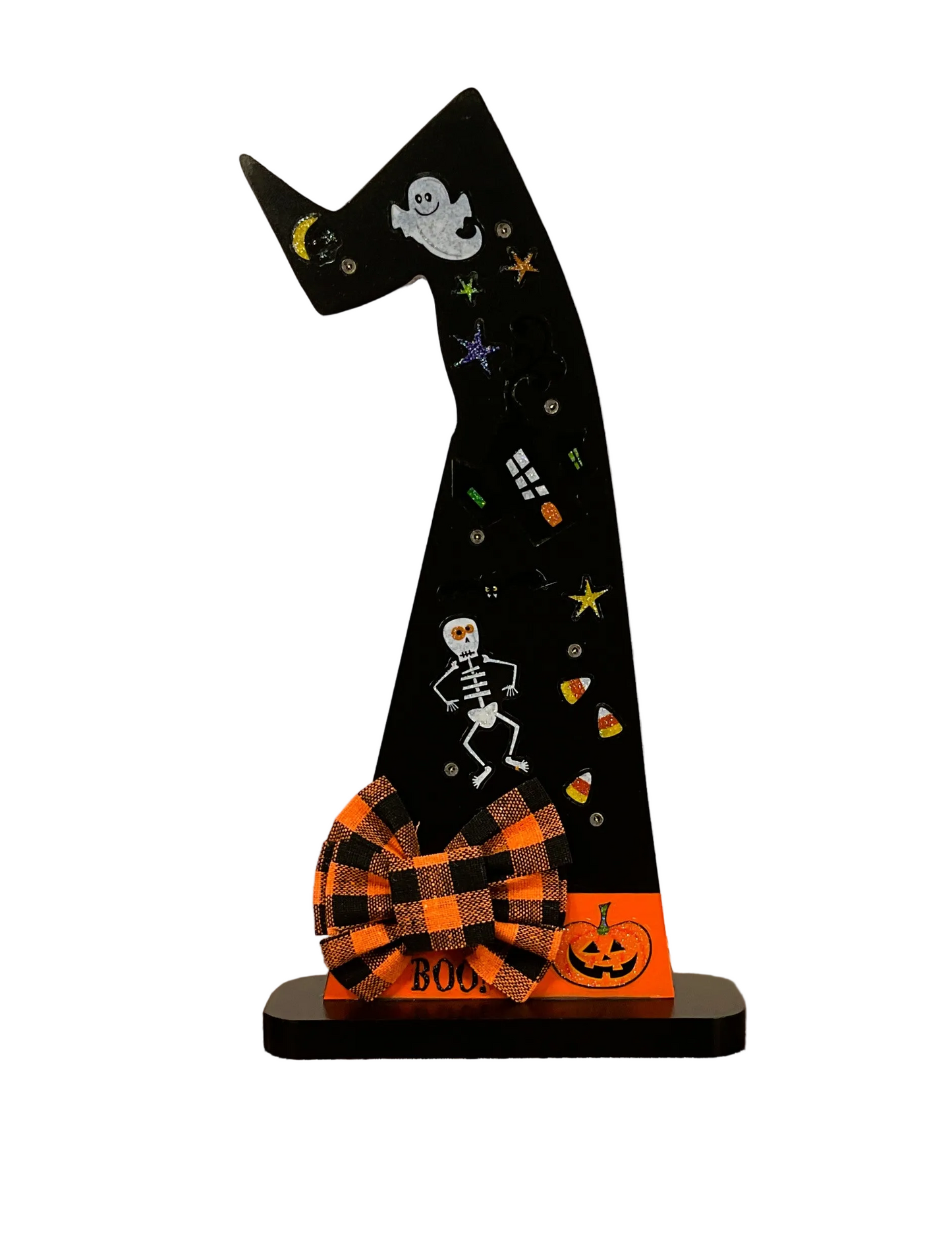 AGSD Halloween Decor - Lighted Chunky Wood Prim Witch Hat Sitter