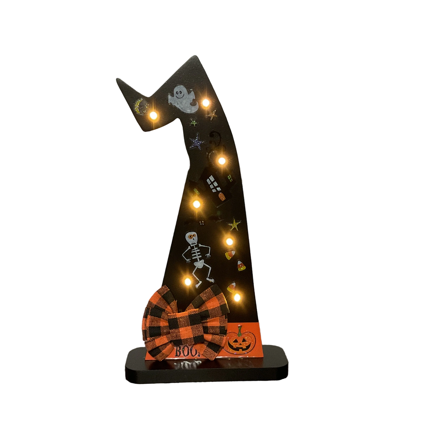 AGSD Halloween Decor - Lighted Chunky Wood Prim Witch Hat Sitter
