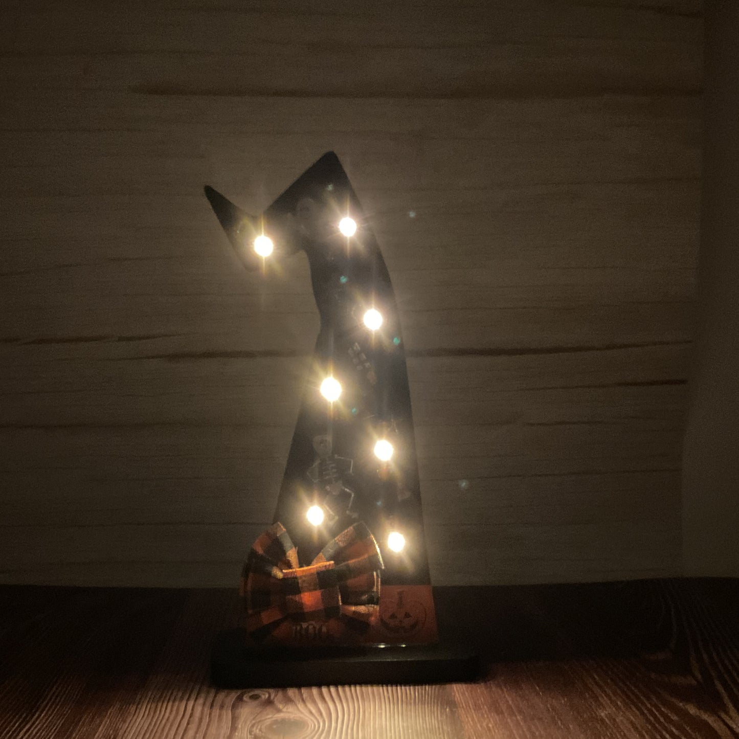 AGSD Halloween Decor - Lighted Chunky Wood Prim Witch Hat Sitter