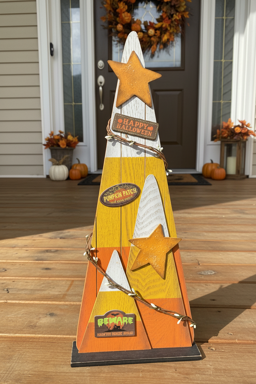 AGSD Halloween Decor - Prim Farmhouse Trio Candy Corn Large Stand 22-inch Tall