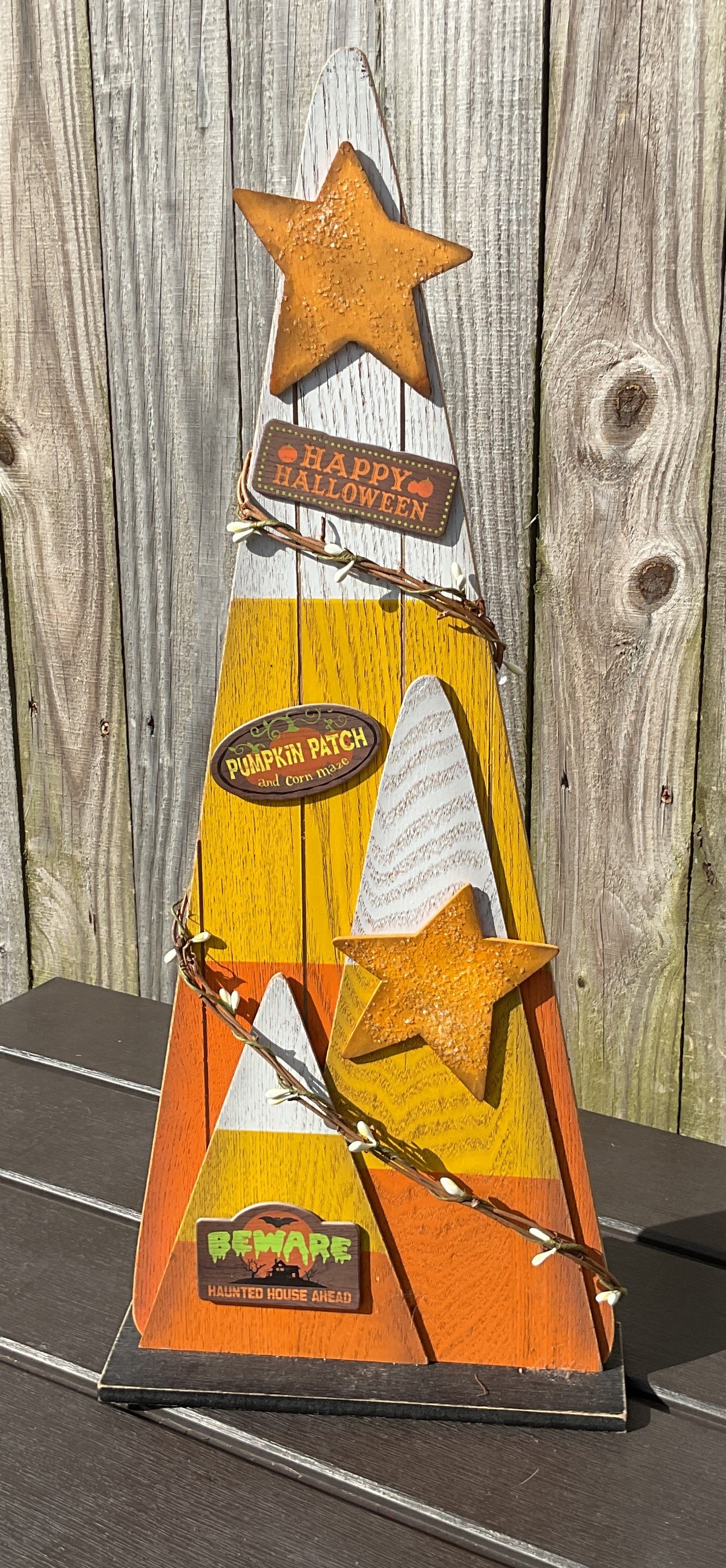 AGSD Halloween Decor - Prim Farmhouse Trio Candy Corn Large Stand 22-inch Tall