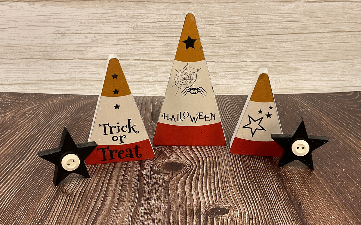 AGSD Halloween Decor - Chunky Wood Candy Corn & Star Tier Tray 5pc Set