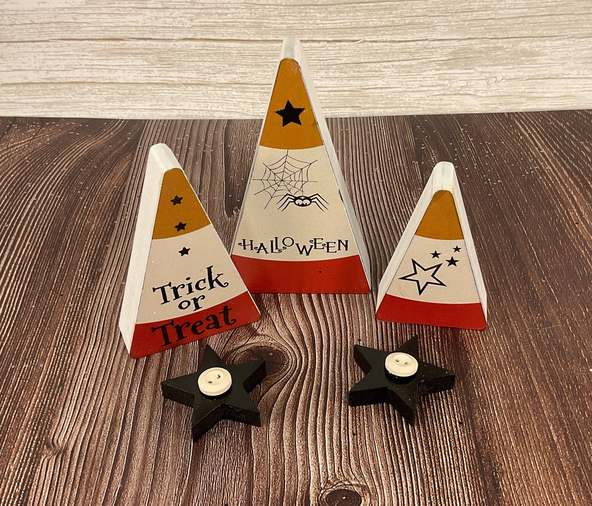 AGSD Halloween Decor - Chunky Wood Candy Corn & Star Tier Tray 5pc Set