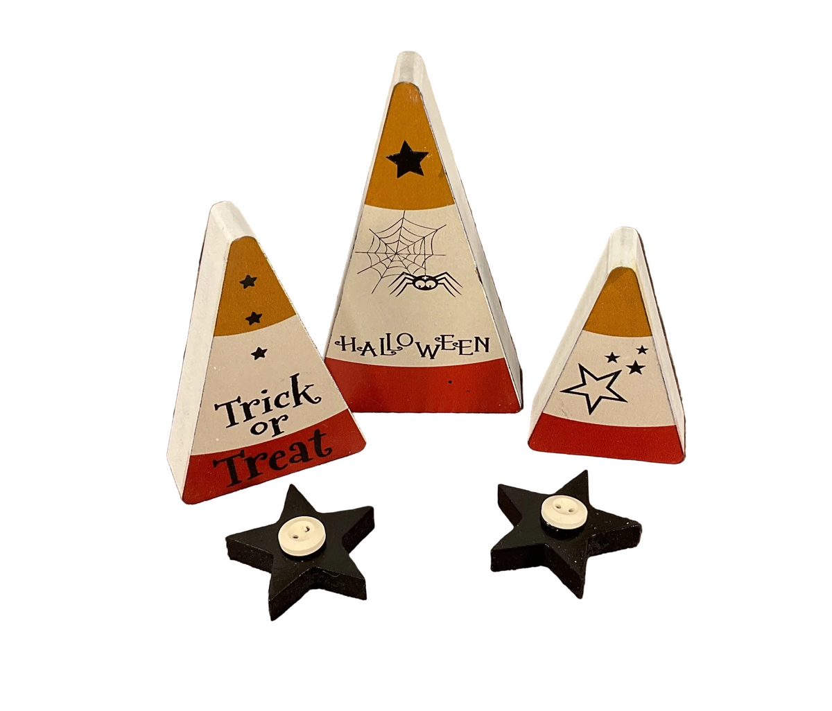 AGSD Halloween Decor - Chunky Wood Candy Corn & Star Tier Tray 5pc Set