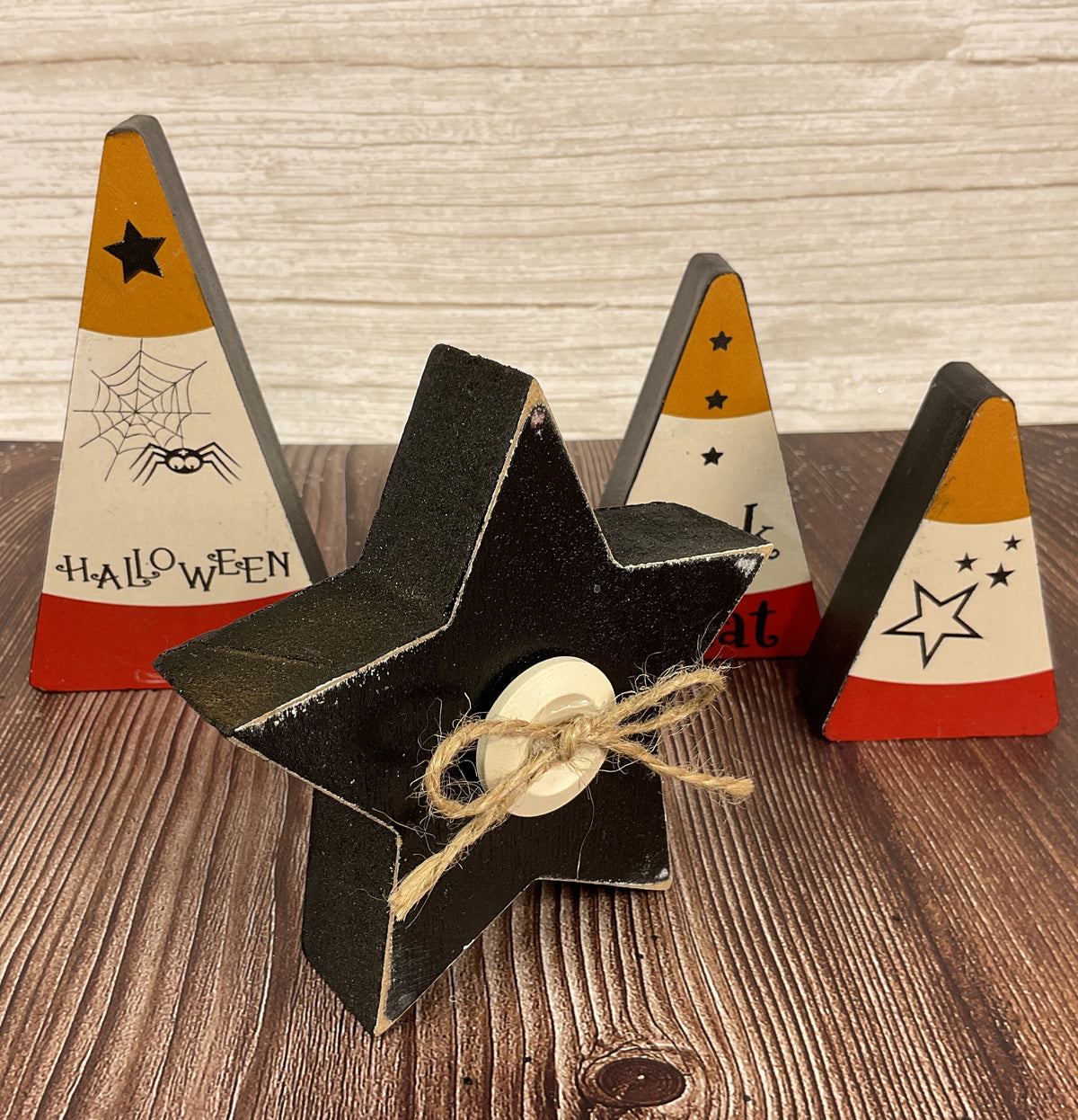 AGSD Halloween Decor - Chunky Wood Candy Corn & Star Tier Tray 4pc Set