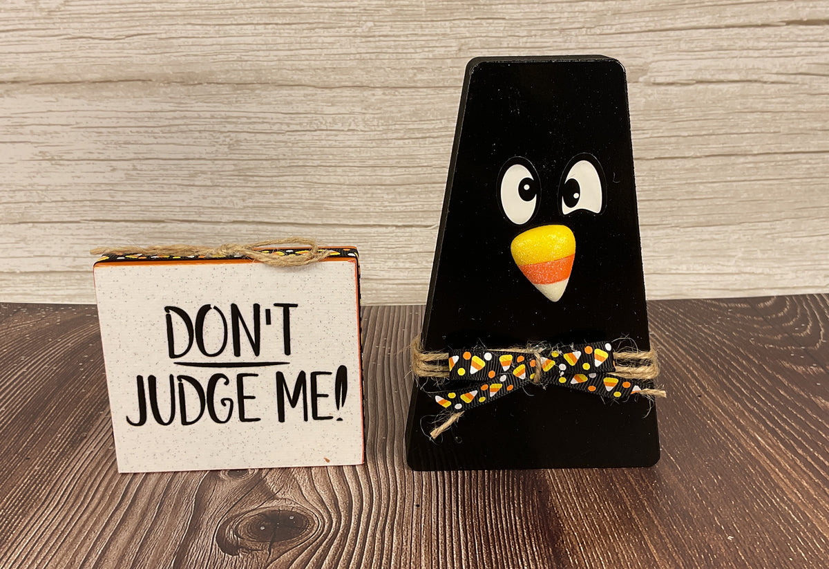 AGSD Halloween Decor - Chunky Wood Fall Black Crow & Sign 2pc Set