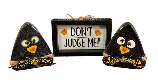 AGSD Halloween Decor - Chunky Fall Wood Candy Corn & Black Crows 3pc Set