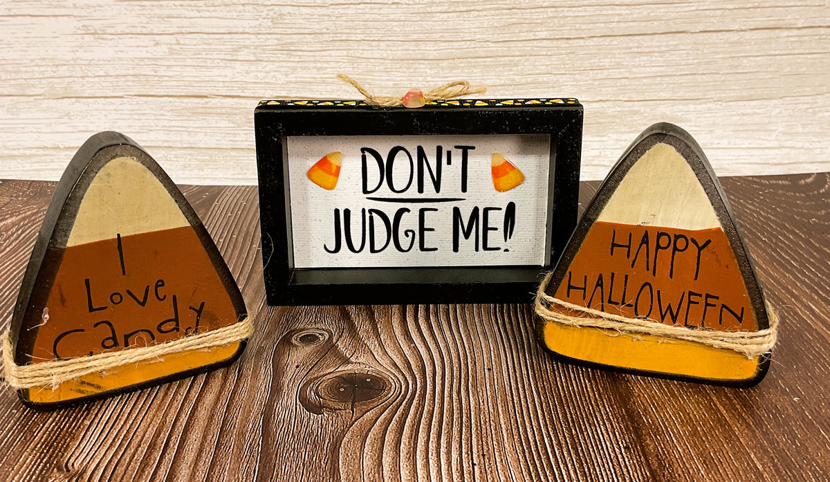 AGSD Halloween Decor - Chunky Fall Wood Candy Corn & Black Crows 3pc Set