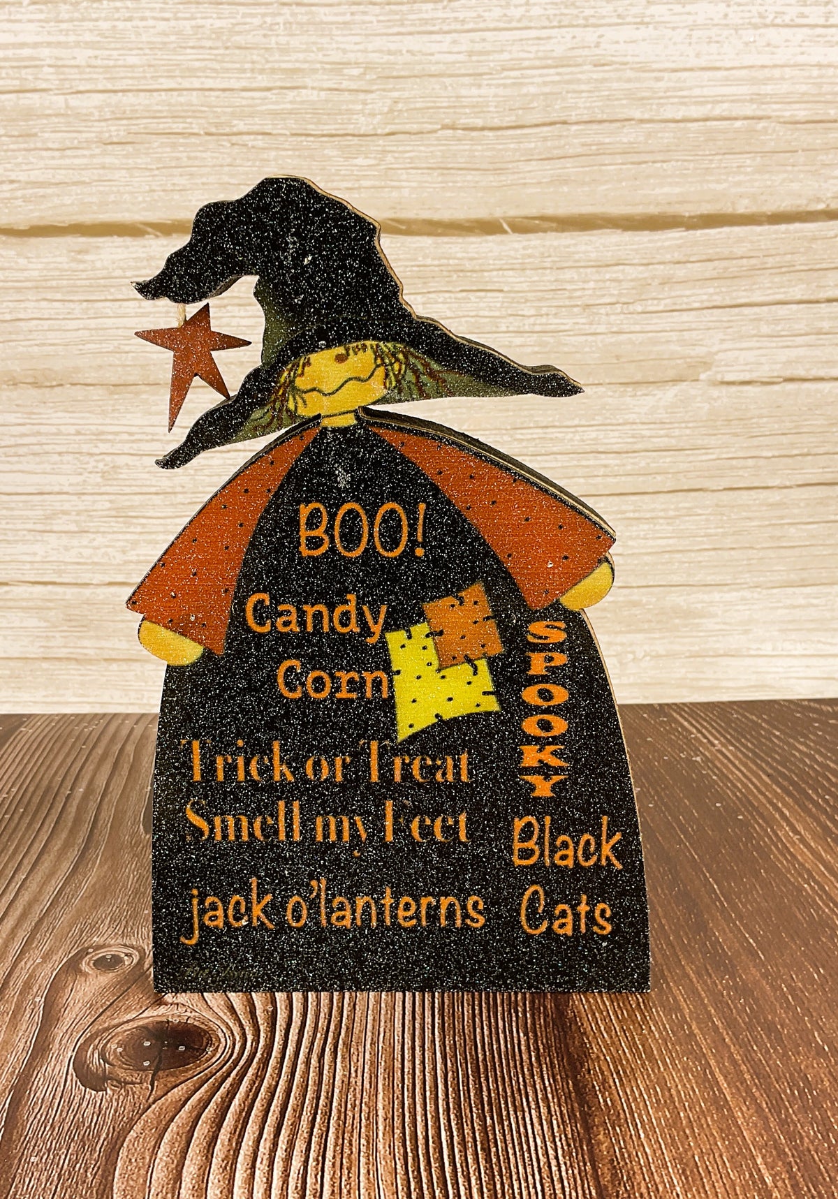 AGSD Halloween Decor - Chunky Wood Candy Corn & Witch 3pc Set