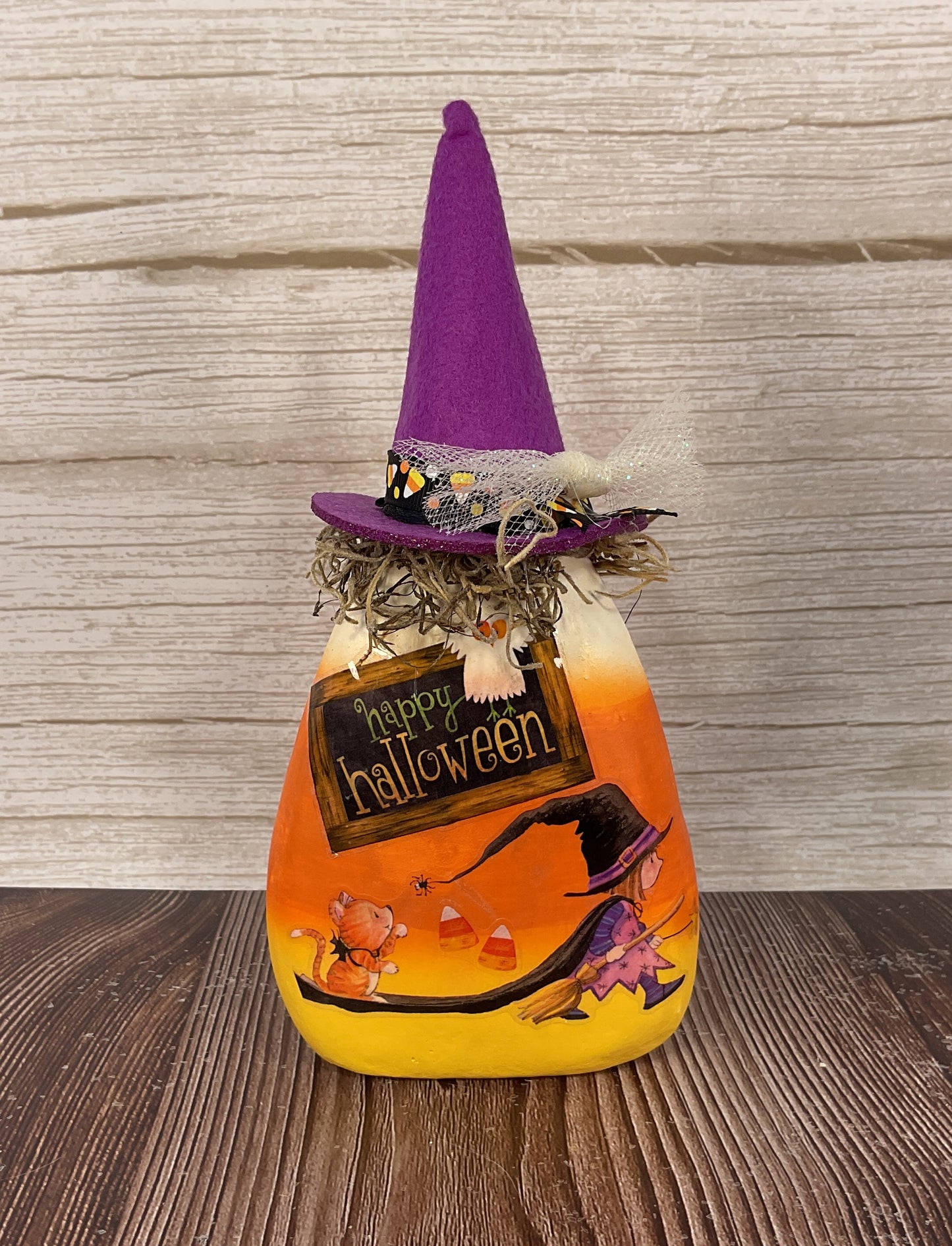 AGSD Halloween Decor - Sweet Girl Witch Scene Paper Mache Candy Corn Sitter 3pc Set