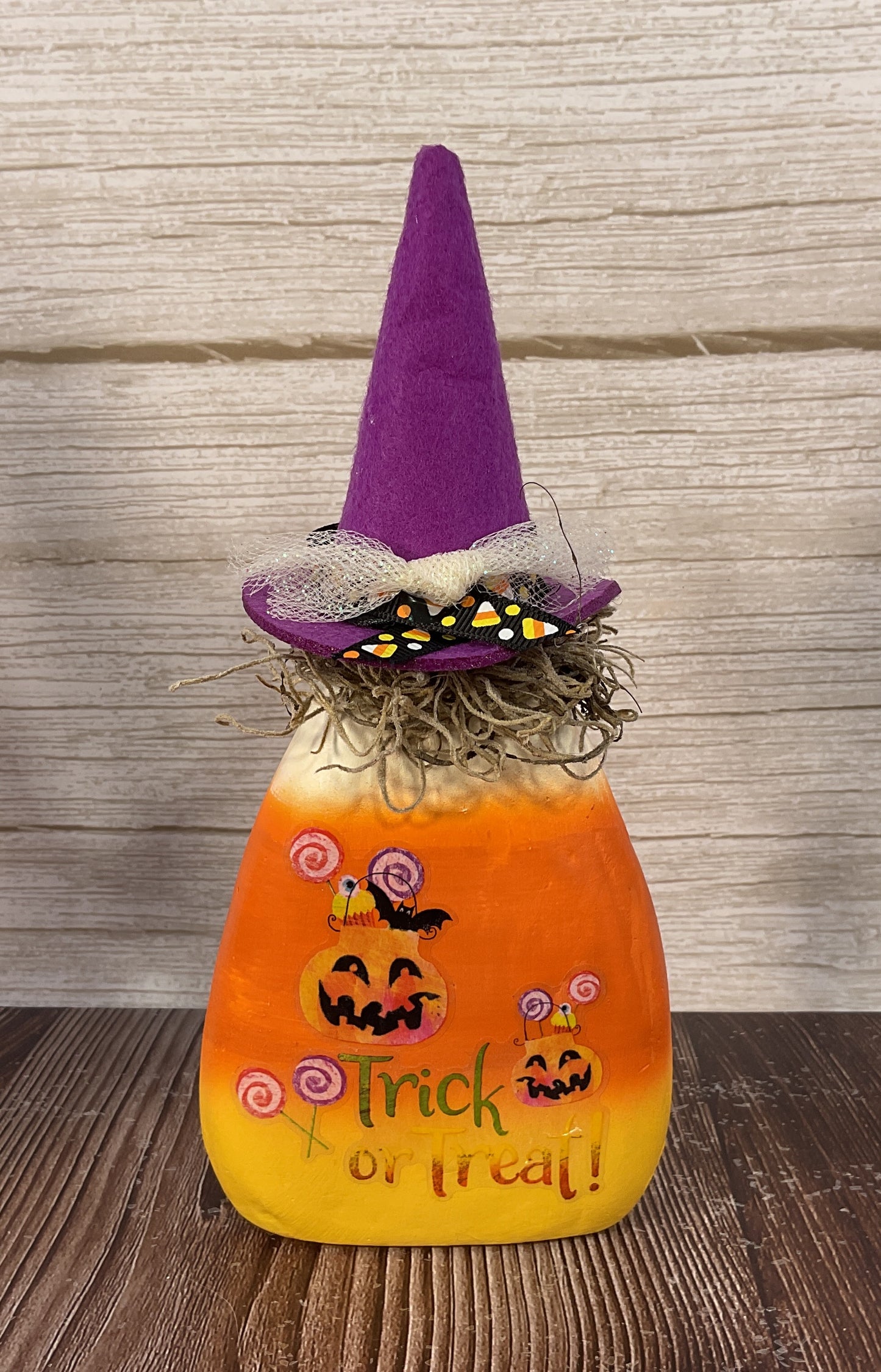 AGSD Halloween Decor - Sweet Girl Witch Scene Paper Mache Candy Corn Sitter 3pc Set