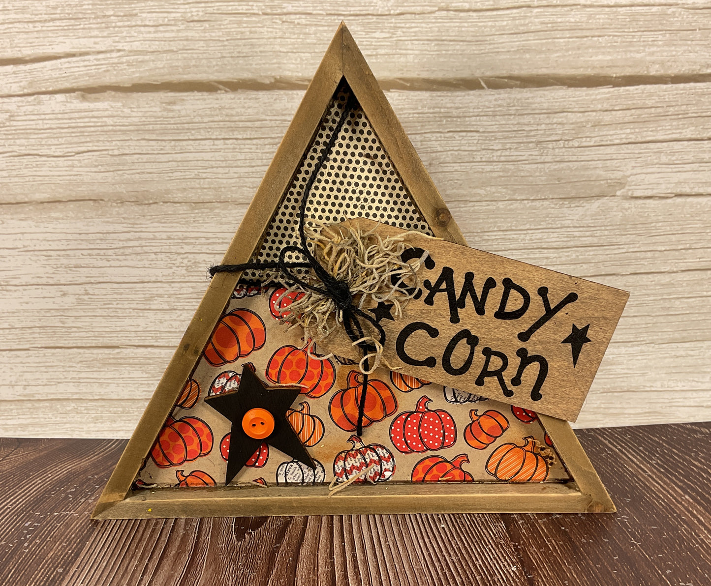 AGSD Halloween Decor - Farmhouse Prim Candy Corn Wood Sitter Sign
