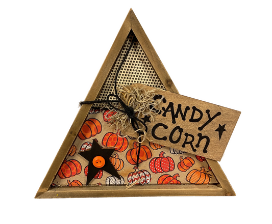 AGSD Halloween Decor - Farmhouse Prim Candy Corn Wood Sitter Sign