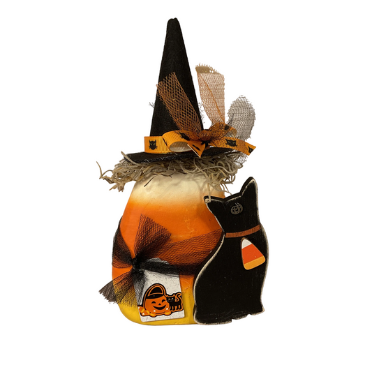 AGSD Halloween Decor - Black Cat 3-D Paper Mache Candy Corn Sitter