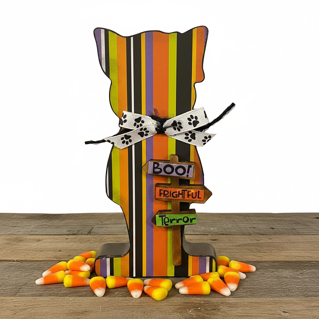 AGSD Halloween Decor - Cute Puppy Dog Silhouette Chunky Wood Sitter
