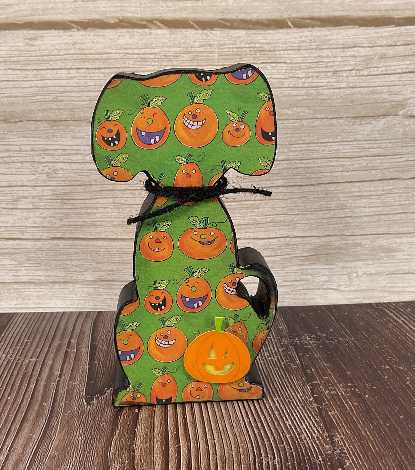 AGSD Halloween Decor - Cute Puppy Dog Pumpkin Silhouette Chunky Wood Sitter 1pc