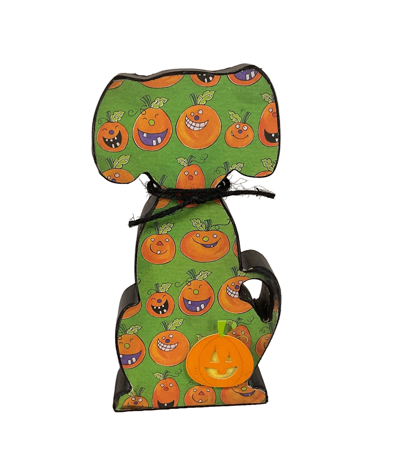 AGSD Halloween Decor - Cute Puppy Dog Pumpkin Silhouette Chunky Wood Sitter 1pc