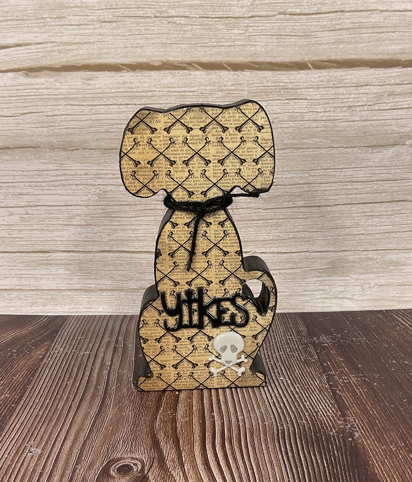 AGSD Halloween Decor - Cute Puppy Dog Bones Silhouette Chunky Wood Sitter