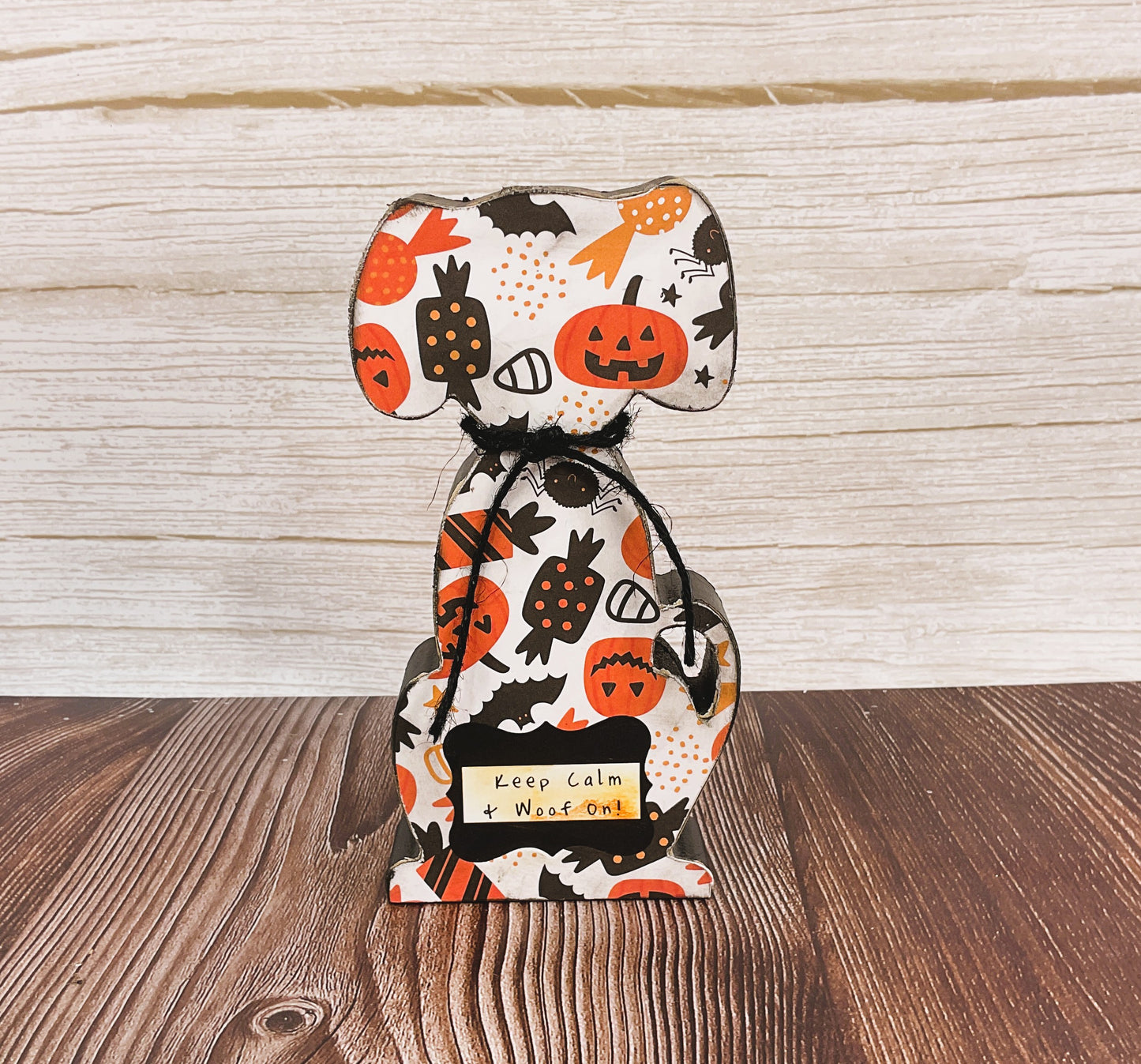 AGSD Halloween Decor - Keep Calm Dog Pumpkin Chunky Wood Sitter 1pc