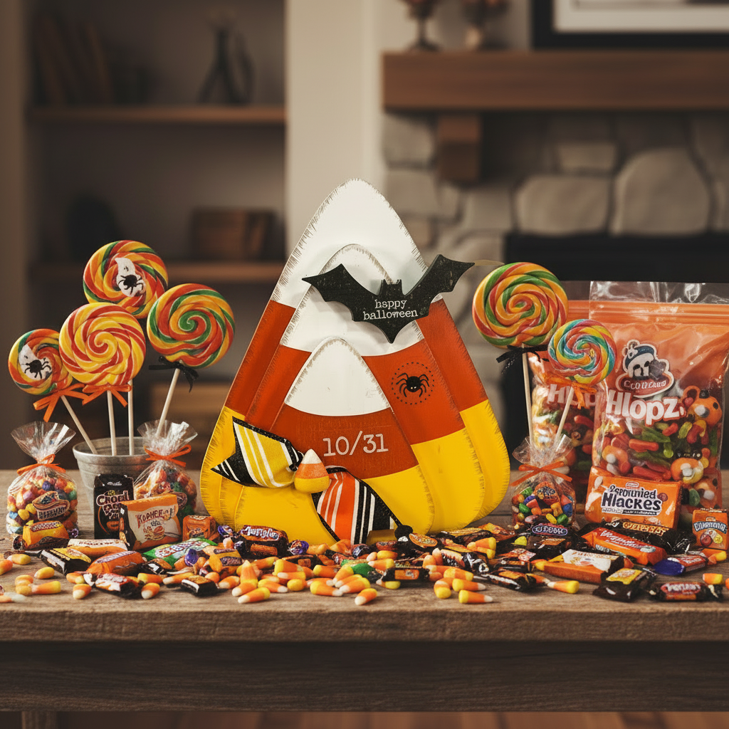 AGSD Halloween Decor - Stacking Trio Chunky Wood Candy Corn Sitter