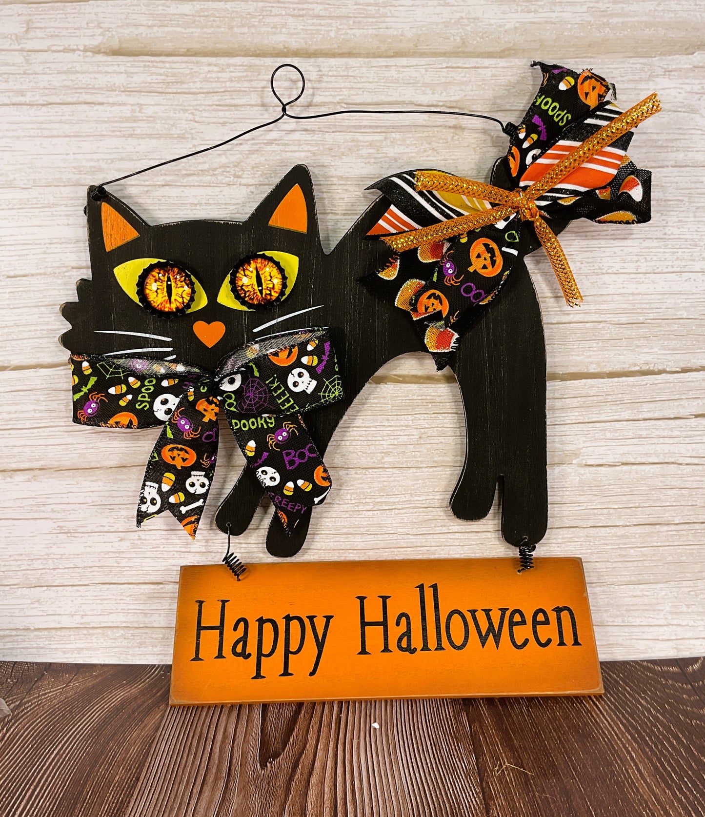AGSD Halloween Decor - Scaredy Black Cat  Hanging Wall Door Wreath Sign