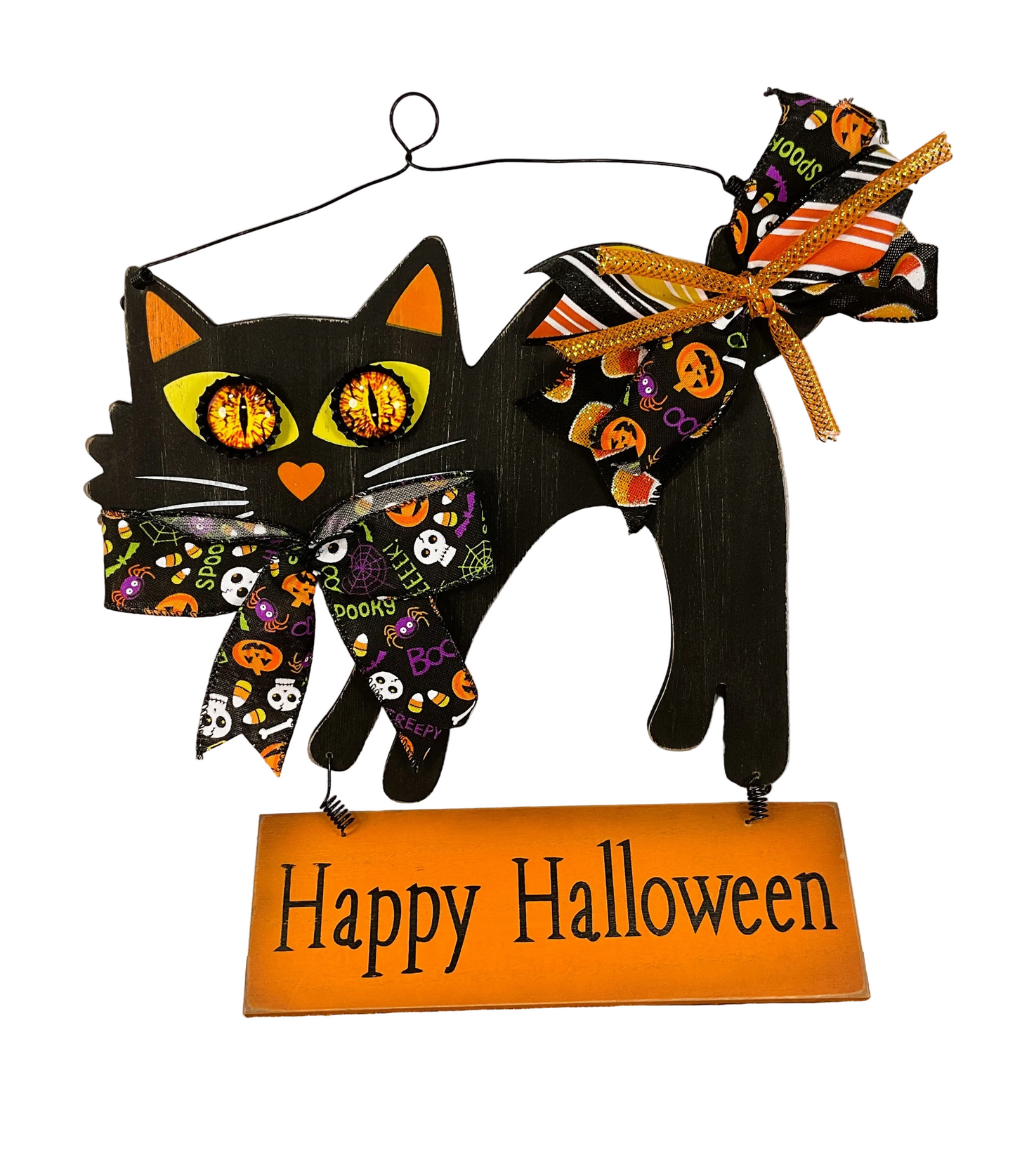 AGSD Halloween Decor - Scaredy Black Cat  Hanging Wall Door Wreath Sign