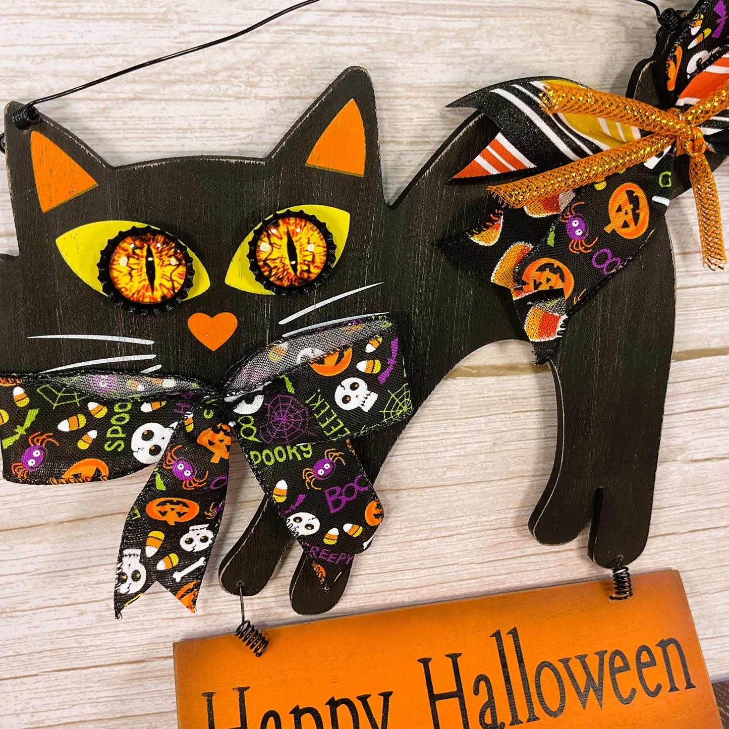 AGSD Halloween Decor - Scaredy Black Cat  Hanging Wall Door Wreath Sign