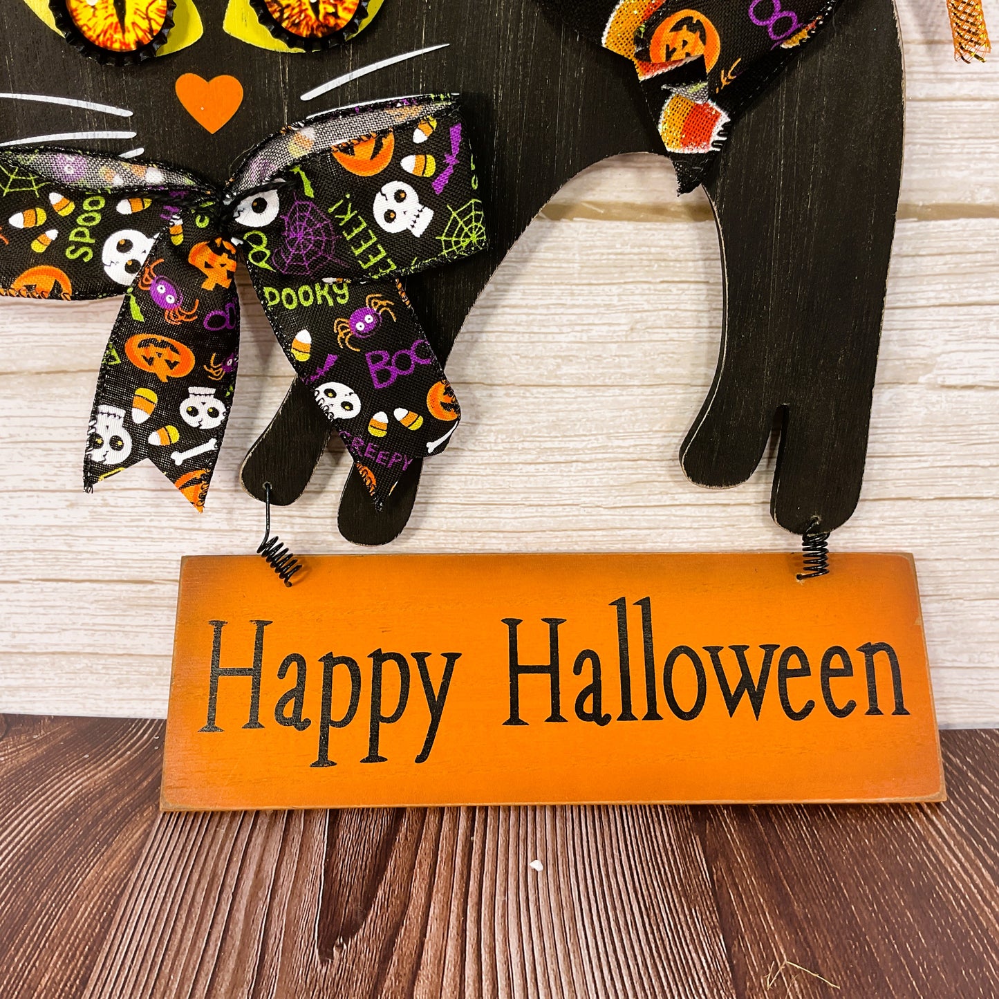AGSD Halloween Decor - Scaredy Black Cat  Hanging Wall Door Wreath Sign