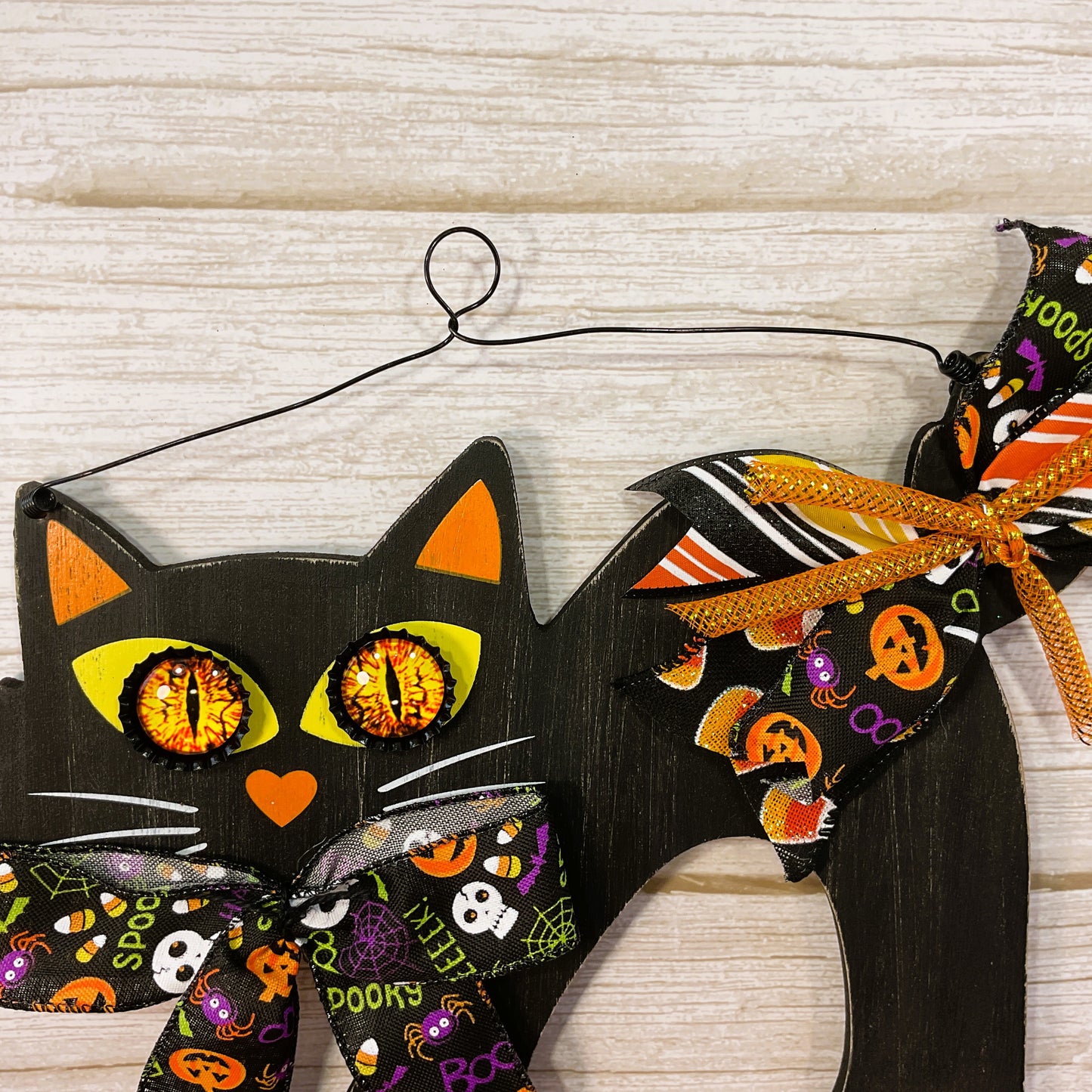 AGSD Halloween Decor - Scaredy Black Cat  Hanging Wall Door Wreath Sign